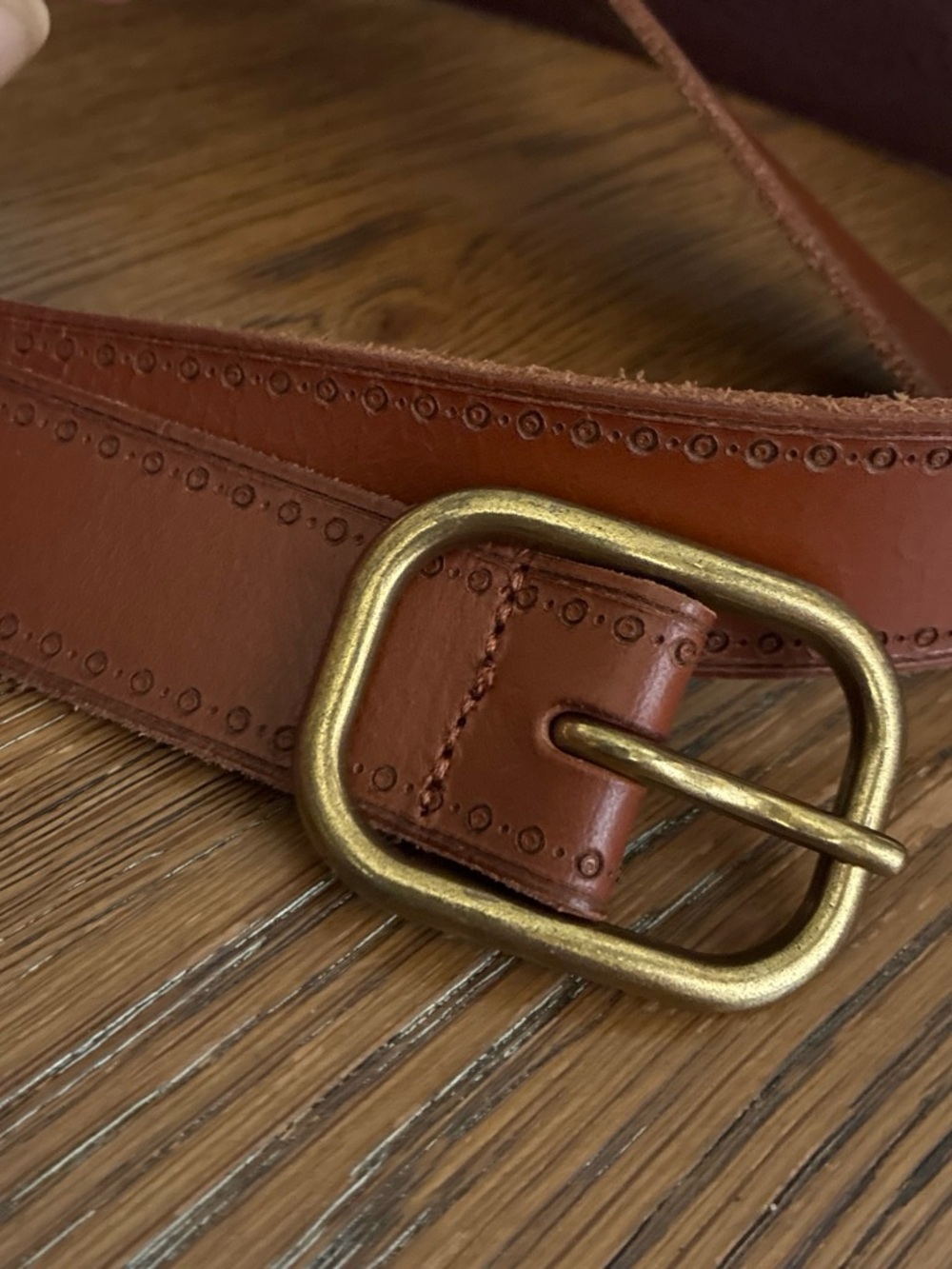 Both floral tooled Brown Leather Belt with Antique Brass Buckle 42” w or smaller